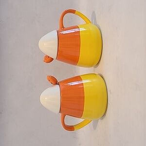 Mr. Christmas Lidded Candy Corn Mugs with Pumpkin Spoons
